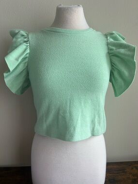 Zara Mint Green Ruffle Sleeve Crop Top